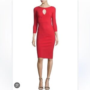 Chiara Boni Red Long-Sleeve Keyhole Sheath Dress